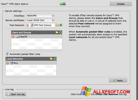 Snimak zaslona Cisco VPN Client Windows XP