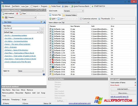 Snimak zaslona ReNamer Windows XP