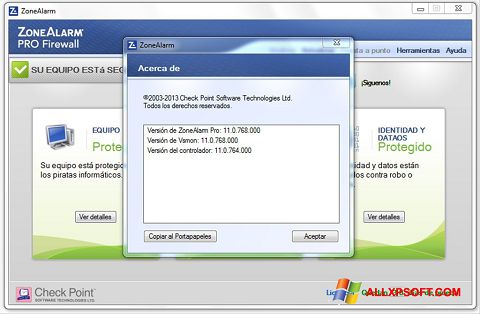 Snimak zaslona ZoneAlarm Windows XP