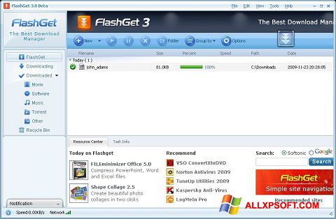 Snimak zaslona FlashGet Windows XP