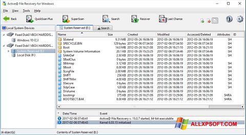 Snimak zaslona Active File Recovery Windows XP