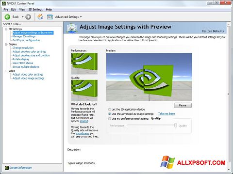 Snimak zaslona NVIDIA ForceWare Windows XP