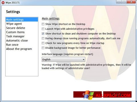 Snimak zaslona Wipe Windows XP