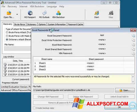 Snimak zaslona Advanced Office Password Recovery Windows XP