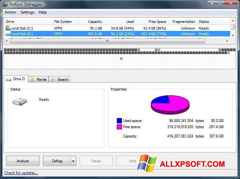 Snimak zaslona Defraggler Windows XP