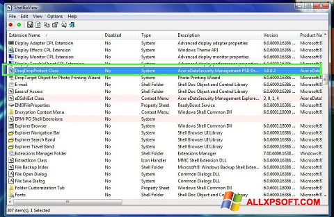 Snimak zaslona ShellExView Windows XP