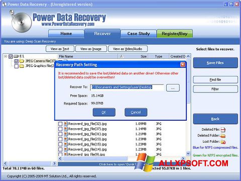 Snimak zaslona Power Data Recovery Windows XP