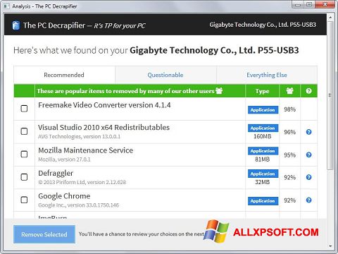 Snimak zaslona PC Decrapifier Windows XP