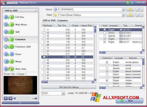 Snimak zaslona DVDFab Windows XP