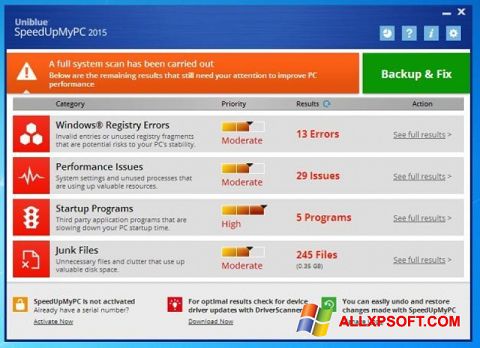 Snimak zaslona SpeedUpMyPC Windows XP