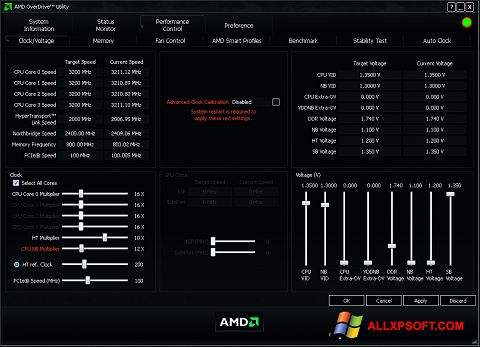 Snimak zaslona AMD Overdrive Windows XP