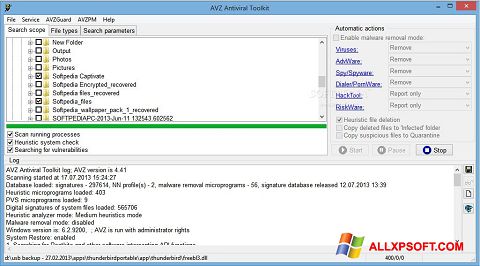 Snimak zaslona AVZ Windows XP