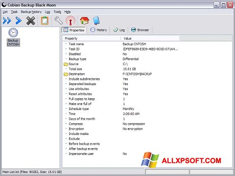 Snimak zaslona Cobian Backup Windows XP