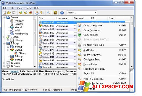 Snimak zaslona KeePass Windows XP