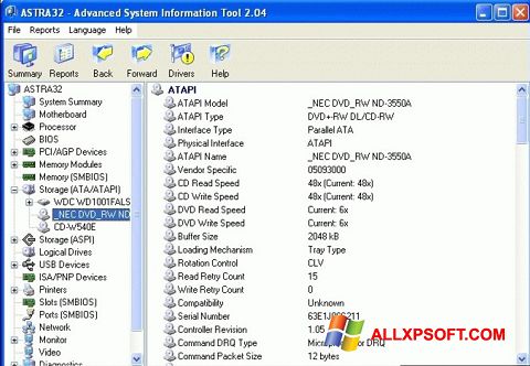 Snimak zaslona ASTRA32 Windows XP