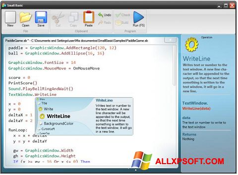 Snimak zaslona Small Basic Windows XP