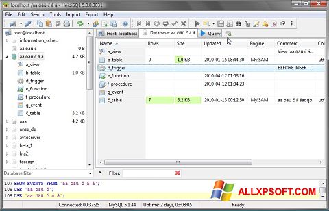 Snimak zaslona HeidiSQL Windows XP