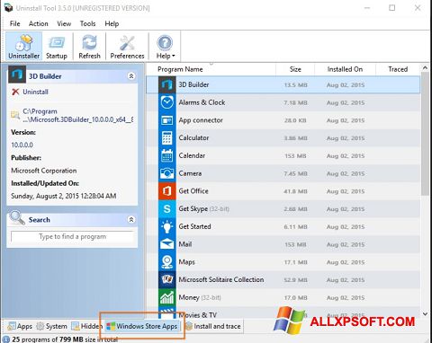 Snimak zaslona Uninstall Tool Windows XP