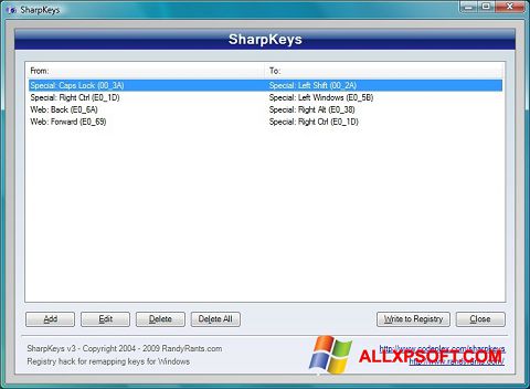 Snimak zaslona SharpKeys Windows XP