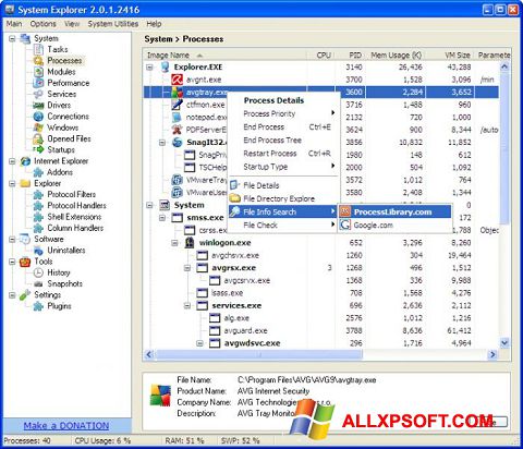 Snimak zaslona System Explorer Windows XP