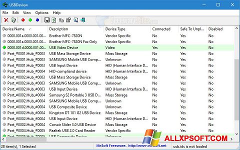 Snimak zaslona USBDeview Windows XP