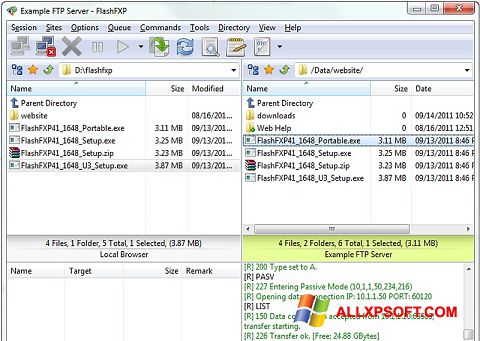 Snimak zaslona FlashFXP Windows XP