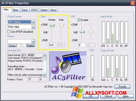 Snimak zaslona AC3Filter Windows XP