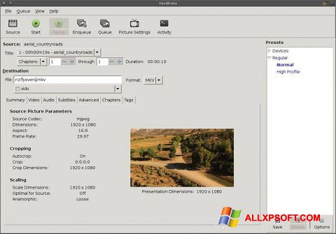 Snimak zaslona HandBrake Windows XP