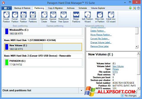 Snimak zaslona Paragon Hard Disk Manager Windows XP