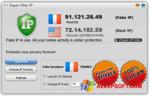 Snimak zaslona Super Hide IP Windows XP