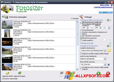 Snimak zaslona Fotosizer Windows XP