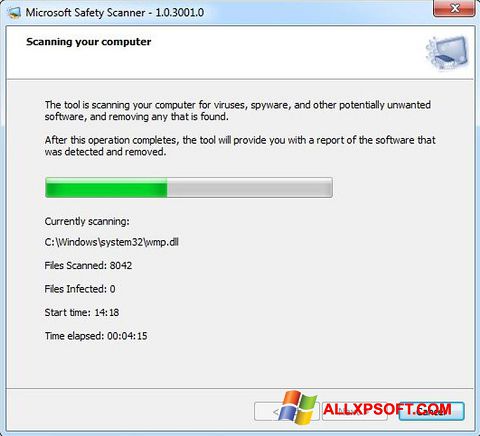 Snimak zaslona Microsoft Safety Scanner Windows XP