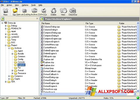 Snimak zaslona IZArc Windows XP