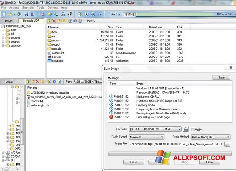 Snimak zaslona UltraISO Windows XP
