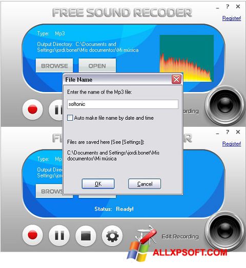 Snimak zaslona Free Sound Recorder Windows XP