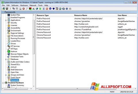 Snimak zaslona SIW Windows XP