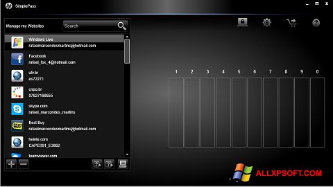 Snimak zaslona HP SimplePass Windows XP