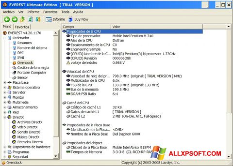 Snimak zaslona EVEREST Ultimate Edition Windows XP