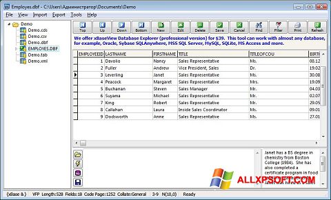 Snimak zaslona DBF Viewer Windows XP
