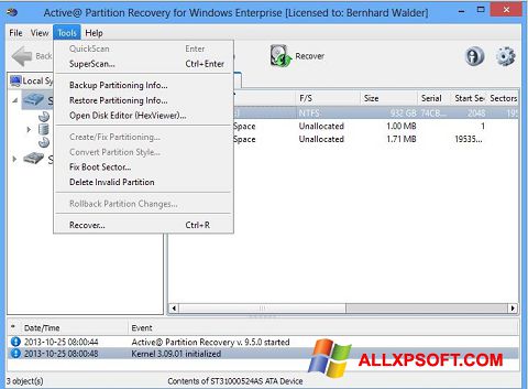 Snimak zaslona Active Partition Recovery Windows XP