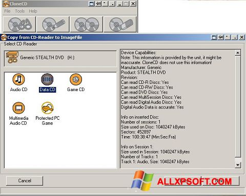 Snimak zaslona CloneCD Windows XP