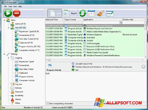 Snimak zaslona Keylogger Windows XP