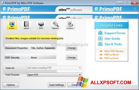 Snimak zaslona PrimoPDF Windows XP
