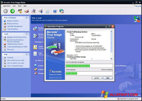 Snimak zaslona Acronis True Image Windows XP