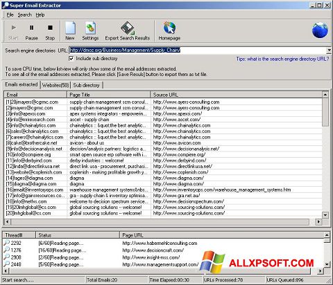 Snimak zaslona eMail Extractor Windows XP