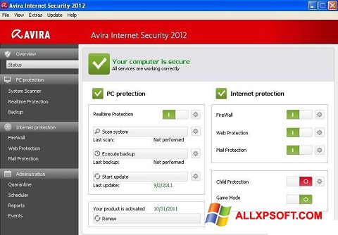 Snimak zaslona Avira Internet Security Windows XP