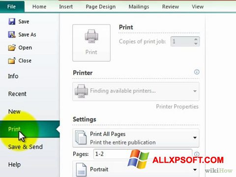 Snimak zaslona Microsoft Publisher Windows XP
