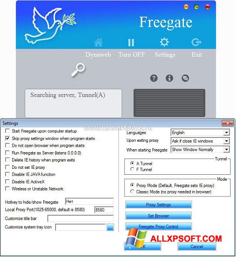 Snimak zaslona Freegate Windows XP