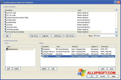 Snimak zaslona DeviceLock Windows XP