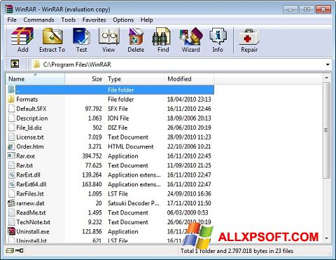 Snimak zaslona WinRAR Windows XP